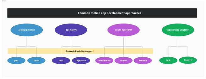 Chart showing common mobile app development approaches and languages